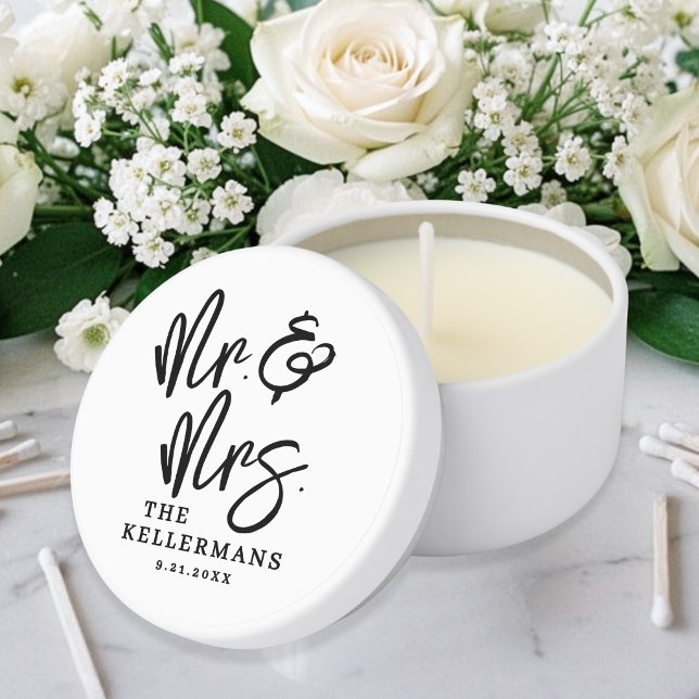 Black White Script Wedding Mini Candle Favors (Black White Script Wedding Mini Candle Favors)