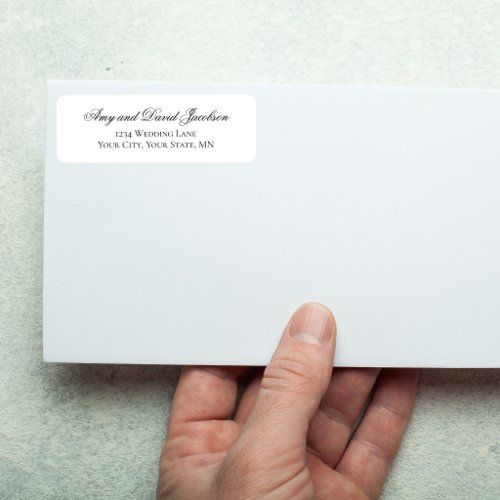 Black White Script Wedding Return Address Label