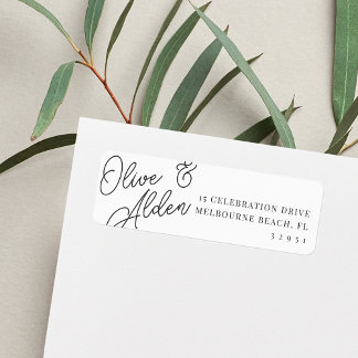Black & White Script Wedding Return Address Label