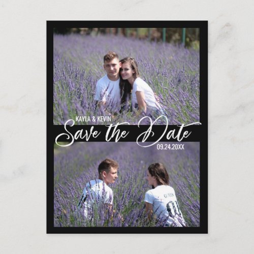 Black White Script Wedding SAVE THE DATE  2 PHOTO Announcement Postcard