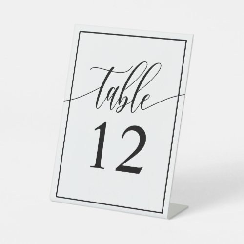 Black White Script Wedding Table Number Pedestal Sign