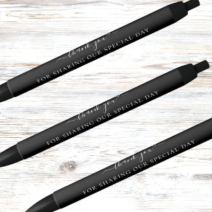 Black white script wedding thank you pen