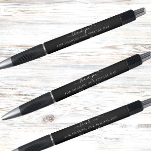 Black white script wedding thank you pen