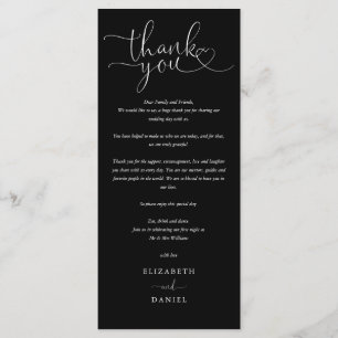 Black White Script Wedding Thank You Place Card
