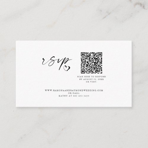 Black  White Script Wedding Website QR Code Enclosure Card