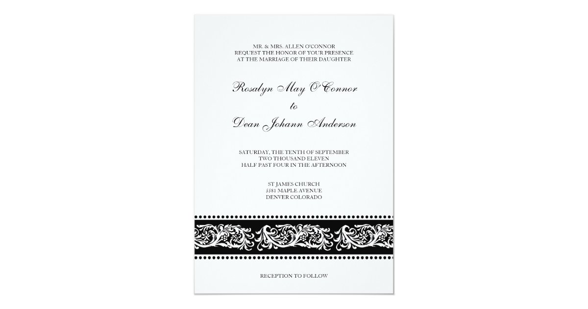 Black & white scroll elegant wedding invitation | Zazzle
