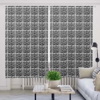 Black White Scroll Patterned Drapes Curtains