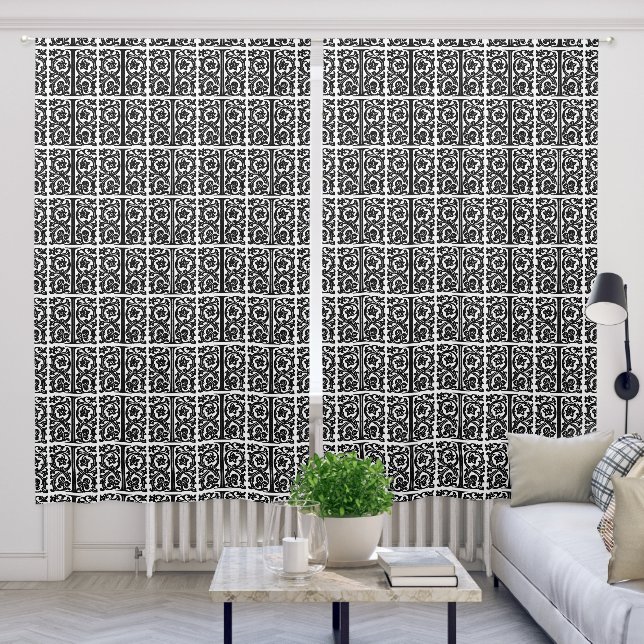 Black White Scroll Patterned Drapes Curtains (Living Room)