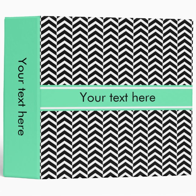 Black, White Sea Foam Chevron Pattern 3 Ring Binder (Front/Spine)
