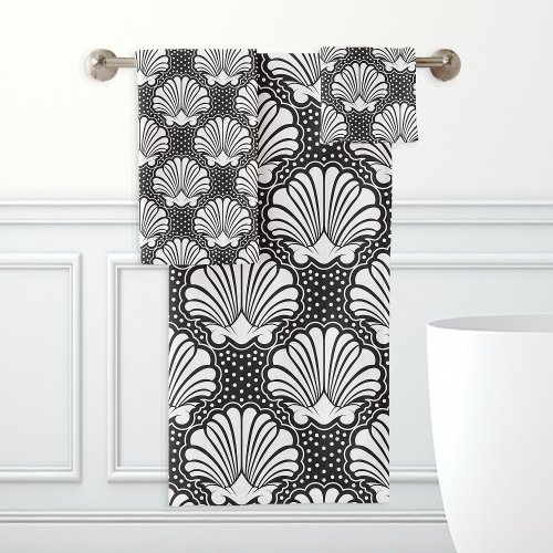 Black &Amp;Amp; White Seashell Bath Towel Set