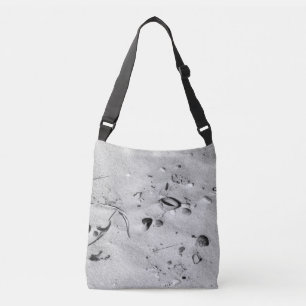 Black & White Seashells in the Sand  Crossbody Bag