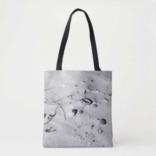 Black & White Seashells in the Sand Small Tote Bag (Front)