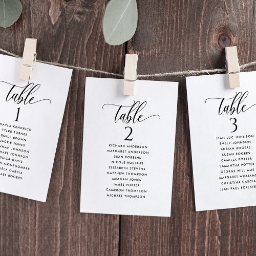 Black  White Seating Plan Cards with Guest Names