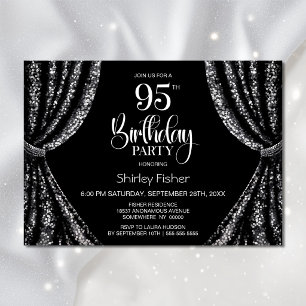 Black White Sequin Curtain 95th Birthday Party Invitation