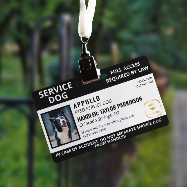 Black White Service Dog Logo & Photo ID  Badge (Creator Uploaded)