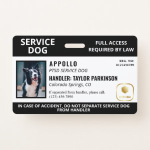 Black White Service Dog Logo & Photo ID  Badge