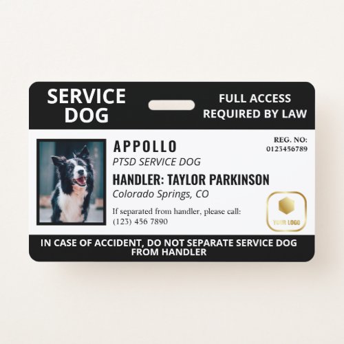 Black White Service Dog Logo  Photo ID  Badge