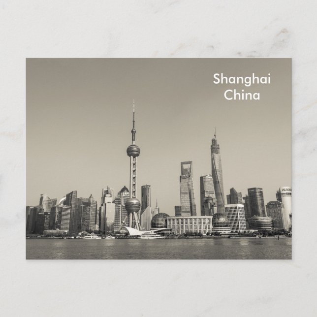 Black & White Shanghai Vintage Travel Tourism Ad Postcard (Front)