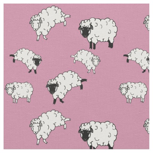 Black/White sheep/little lambs on pink 2 Fabric