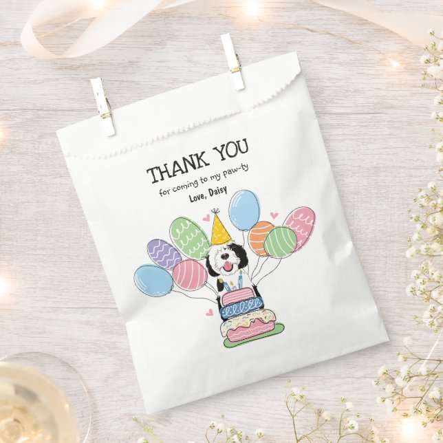 Black & White Sheepadoodle Birthday Party  Favor Bag (Clipped)