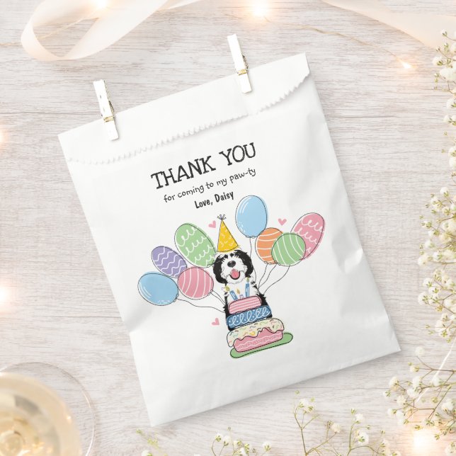 Black & White Sheepadoodle Birthday Party  Favor Bag (Clipped)