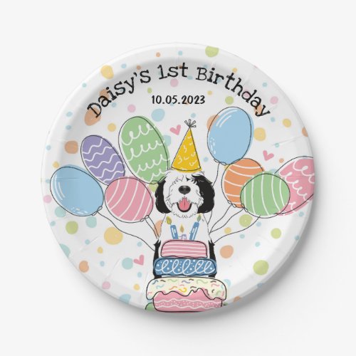 Black  White Sheepadoodle Dog Birthday  Paper Plates