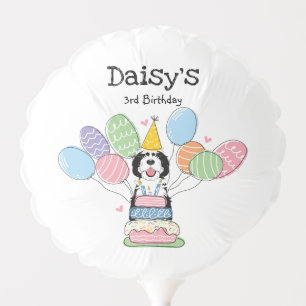 Black & White Sheepadoodle Dog Birthday Party  Balloon