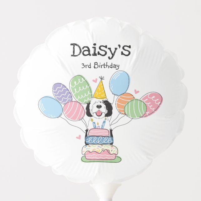 Black & White Sheepadoodle Dog Birthday Party  Balloon (Front)