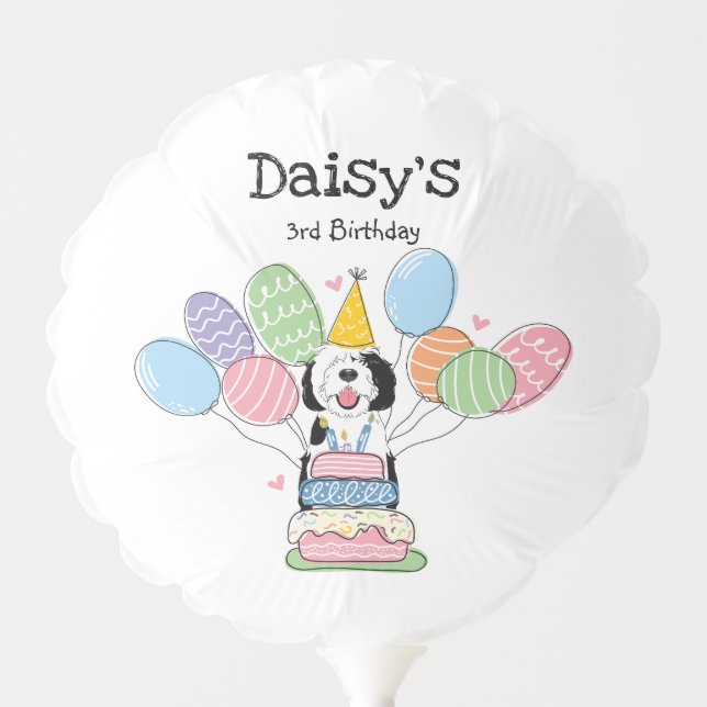 Black & White Sheepadoodle Dog Birthday Party  Balloon (Front)