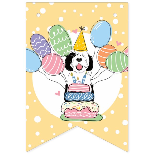 Black & White Sheepadoodle Dog Birthday Party Bunting Flags (Seventh Flag)