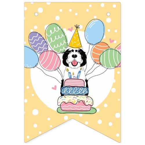 Black  White Sheepadoodle Dog Birthday Party Bunting Flags