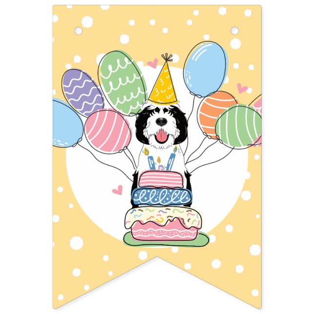 Black & White Sheepadoodle Dog Birthday Party Bunting Flags (Seventh Flag)