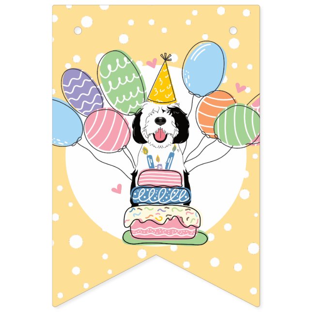 Black & White Sheepadoodle Dog Birthday Party Bunting Flags (Seventh Flag)