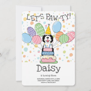 Black & White Sheepadoodle Dog Birthday Party Invitation