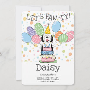 Black & White Sheepadoodle Dog Birthday Party Invitation