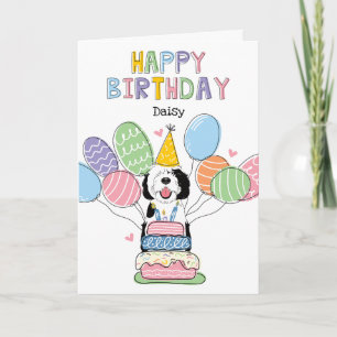 Black & White Sheepadoodle Dog Happy Birthday Card