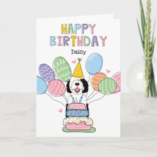 Black  White Sheepadoodle Dog Happy Birthday Card