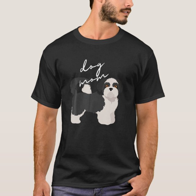 Black White Shih Tzu Dog Mom Woman T Shirt (Front)