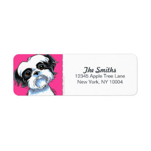 Black White Shih Tzu Hot Pink Block Label