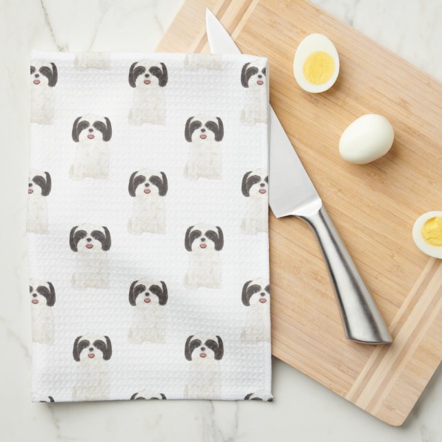 Black & White Shih Tzu Kitchen Towel (Quarter Fold)