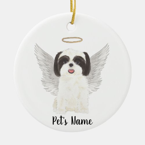 Black  White Shih Tzu Sympathy Memorial Ceramic Ornament