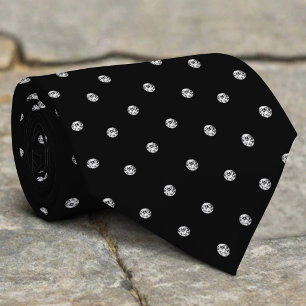 Black White Shiny Glitter Diamond Look Neck Tie