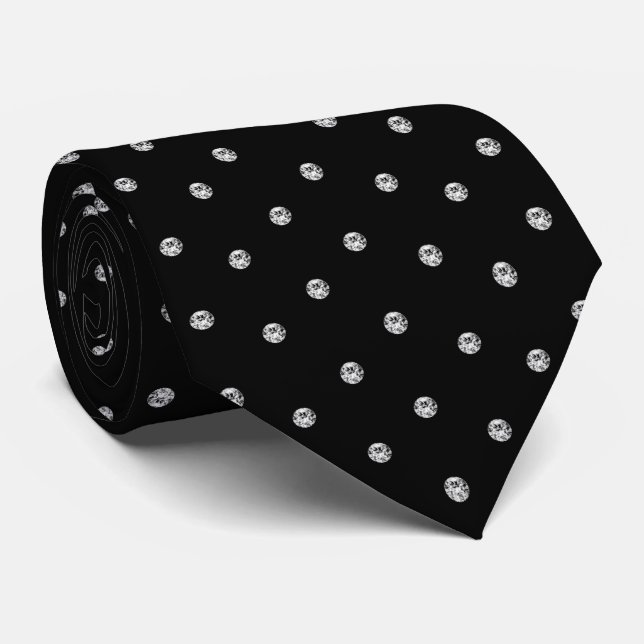 Black White Shiny Glitter Diamond Look Neck Tie (Rolled)