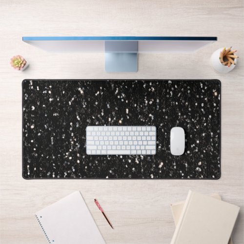 Black white shiny glitter sparkles desk mat
