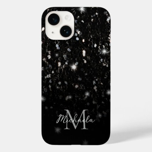Black white shiny glitter sparkles ombre Monogram Case_Mate iPhone 14 Case