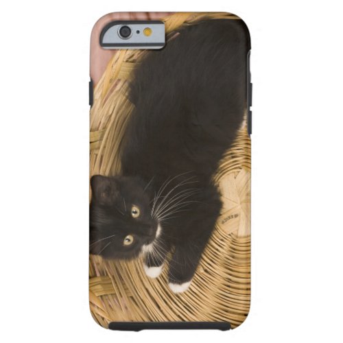 Black  white short_haired kitten on hamper lid 2 tough iPhone 6 case