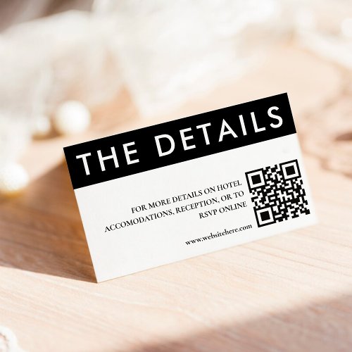 Black  White Side Stripe QR Code Wedding Details Enclosure Card