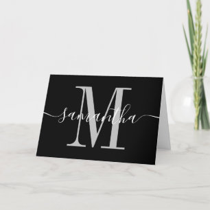 Black White Signature and Silver Monogram Photo Thank You Card