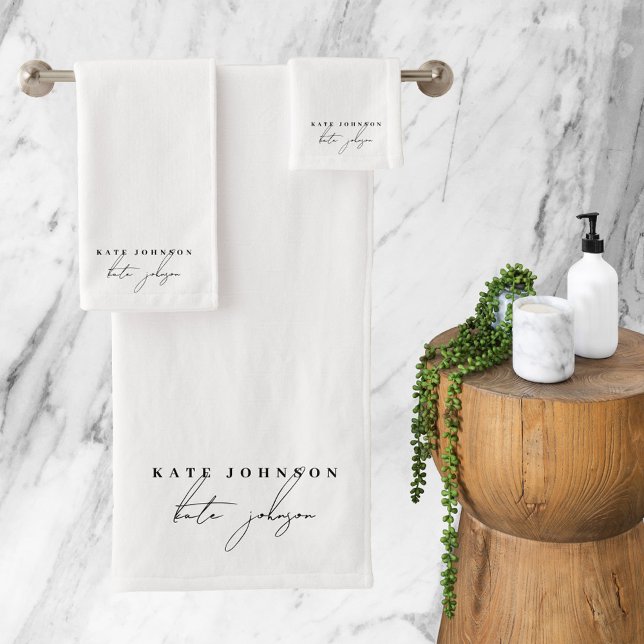 Black White Signature Script Monogram Bath Towel Set (Black White Signature Script Monogram Bath Towel Set)
