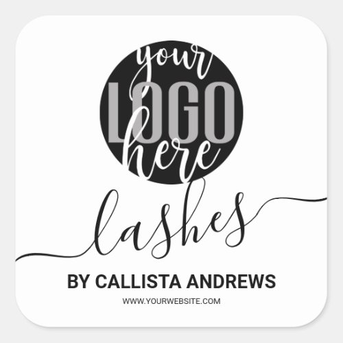 Black White Signature Typography Lashes Logo Square Sticker